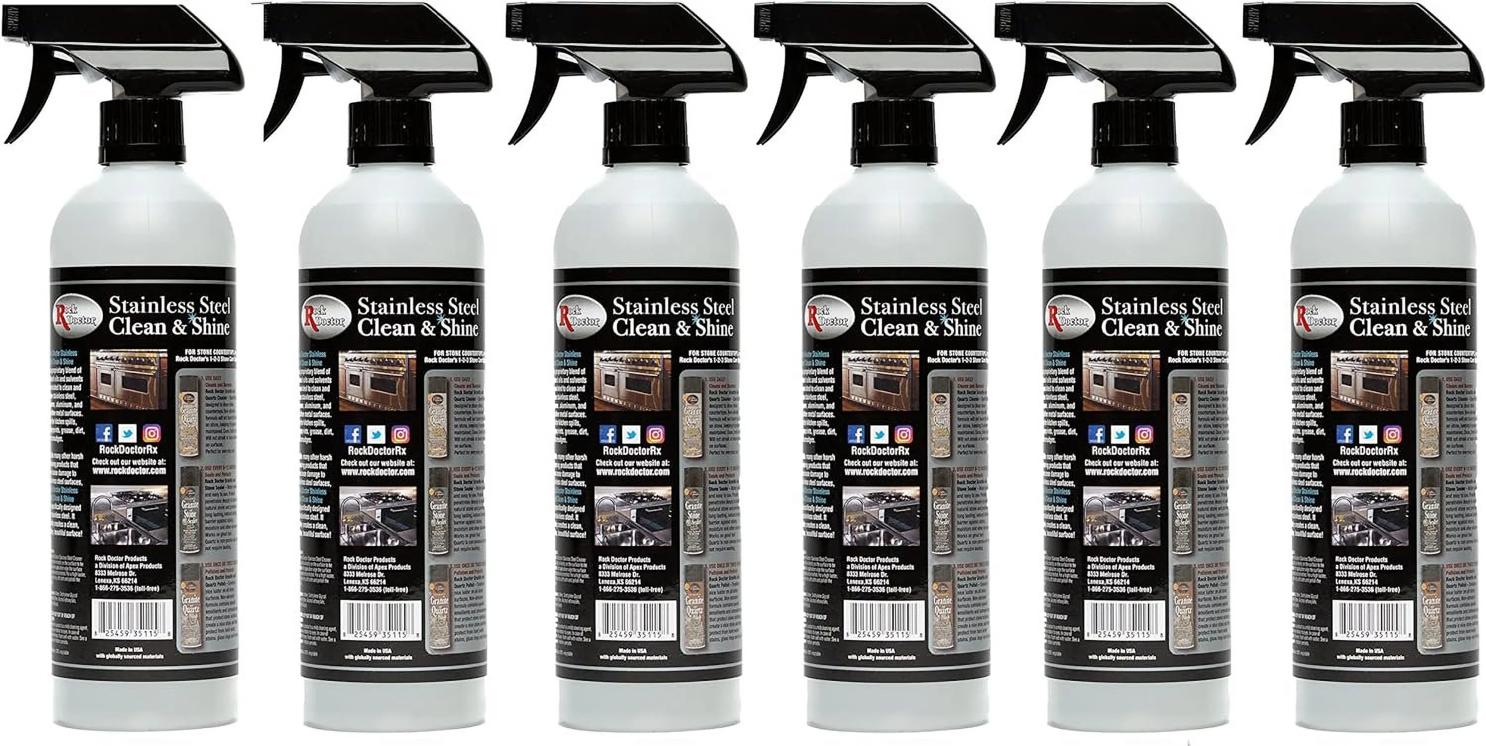 Rock Doctor Stainless Steel Cleaner and Protectant, Streak-Free Cleaning Solution for Chrome and Aluminum Appliances or Surfaces, Smudge Resistant Shine, 24 oz. Spray Bottle  Pack of 6