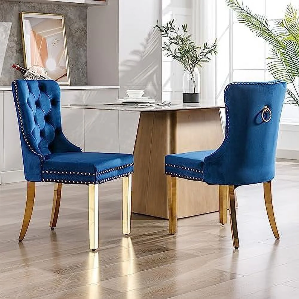 YZboomLife Velvet Dining Chairs Set of 4 Dining Chairs Button Tufted Dining Room Chairs Upholstered Chairs for Dining Room with  Trim Metal Pull Ring Wood Legs for Kitchen Dining Room Bei