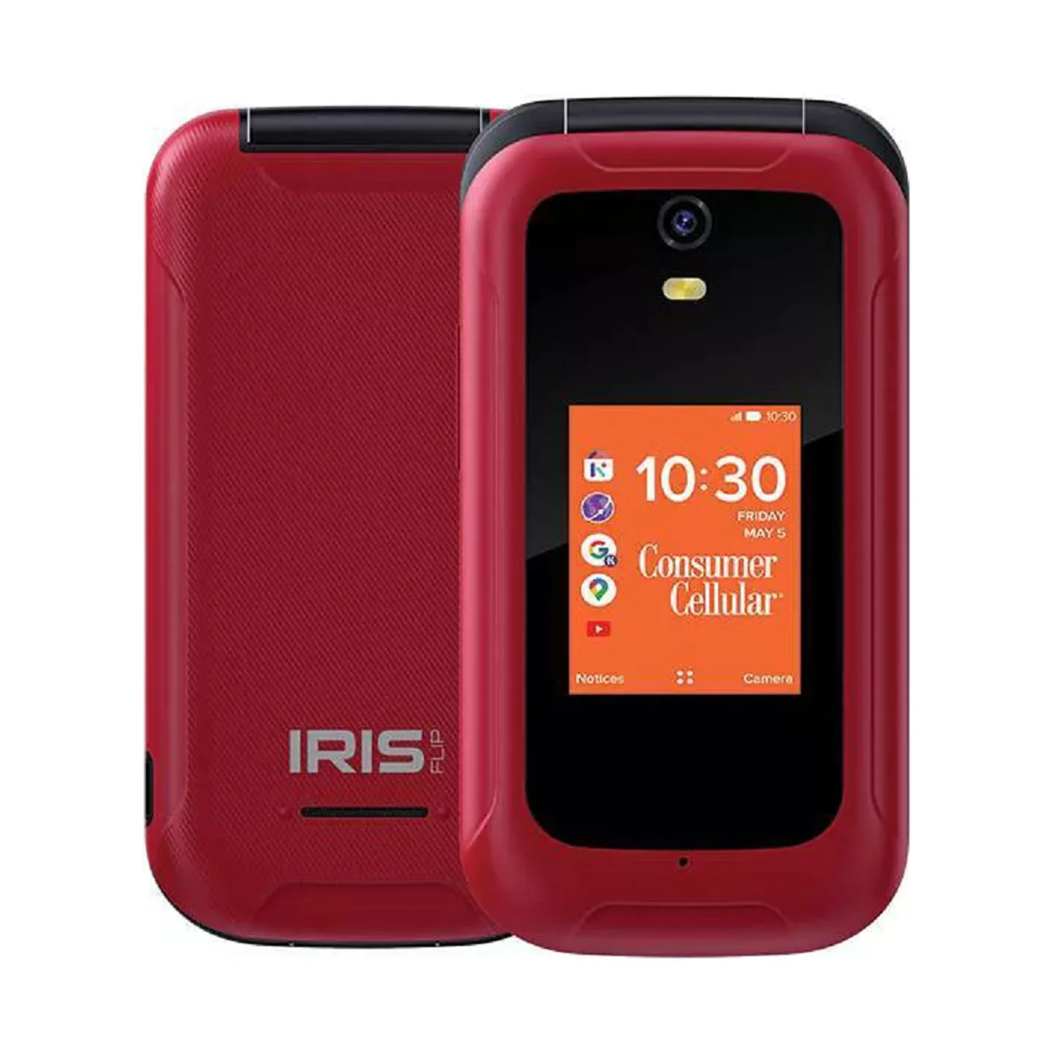 Refurbished Consumer Cellular 89278725 Iris Flip 2'' 4G LTE 8GB Storage 1.3 GHz Processor Speed Smartphone, Red