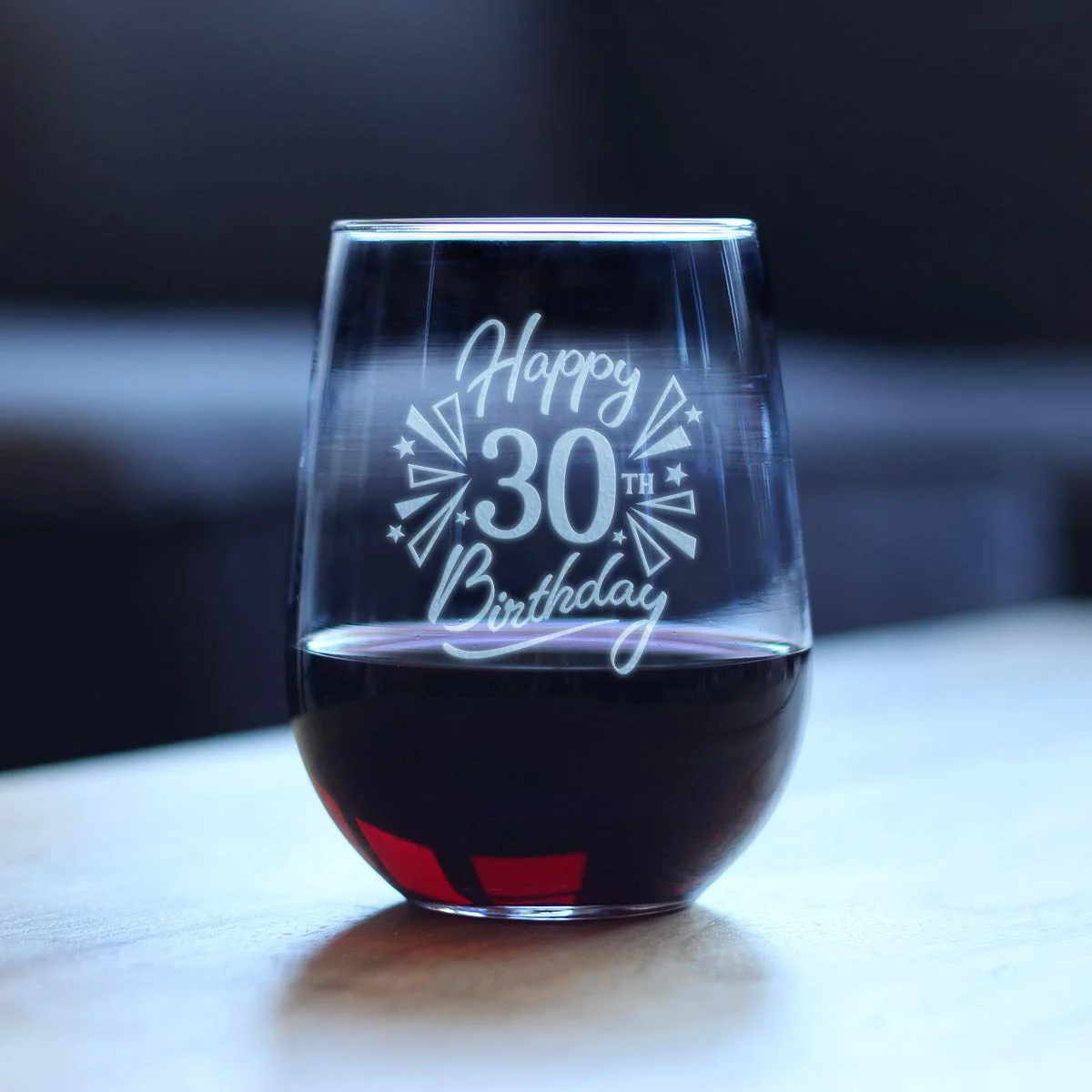Happy 30 Birday - Stemless Wine Glass Gifts For Women & Men Turning 30 - Birday Party Decor - Large Glasses 17 Oz