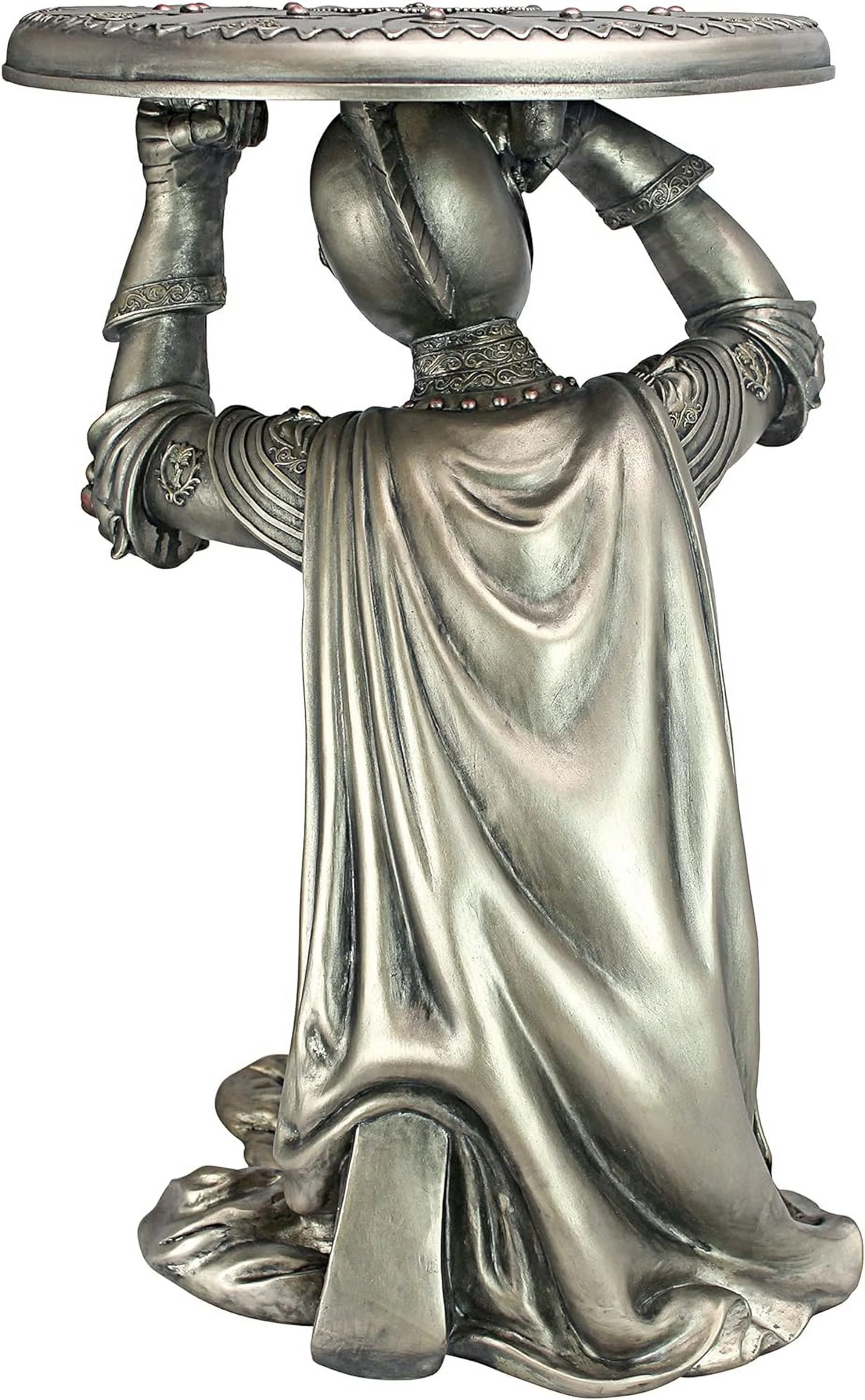 Battle Of Slaughterbridge Gothic Sculptural Side Table, 13.5D X 14W X 19H In, Pewter Finish