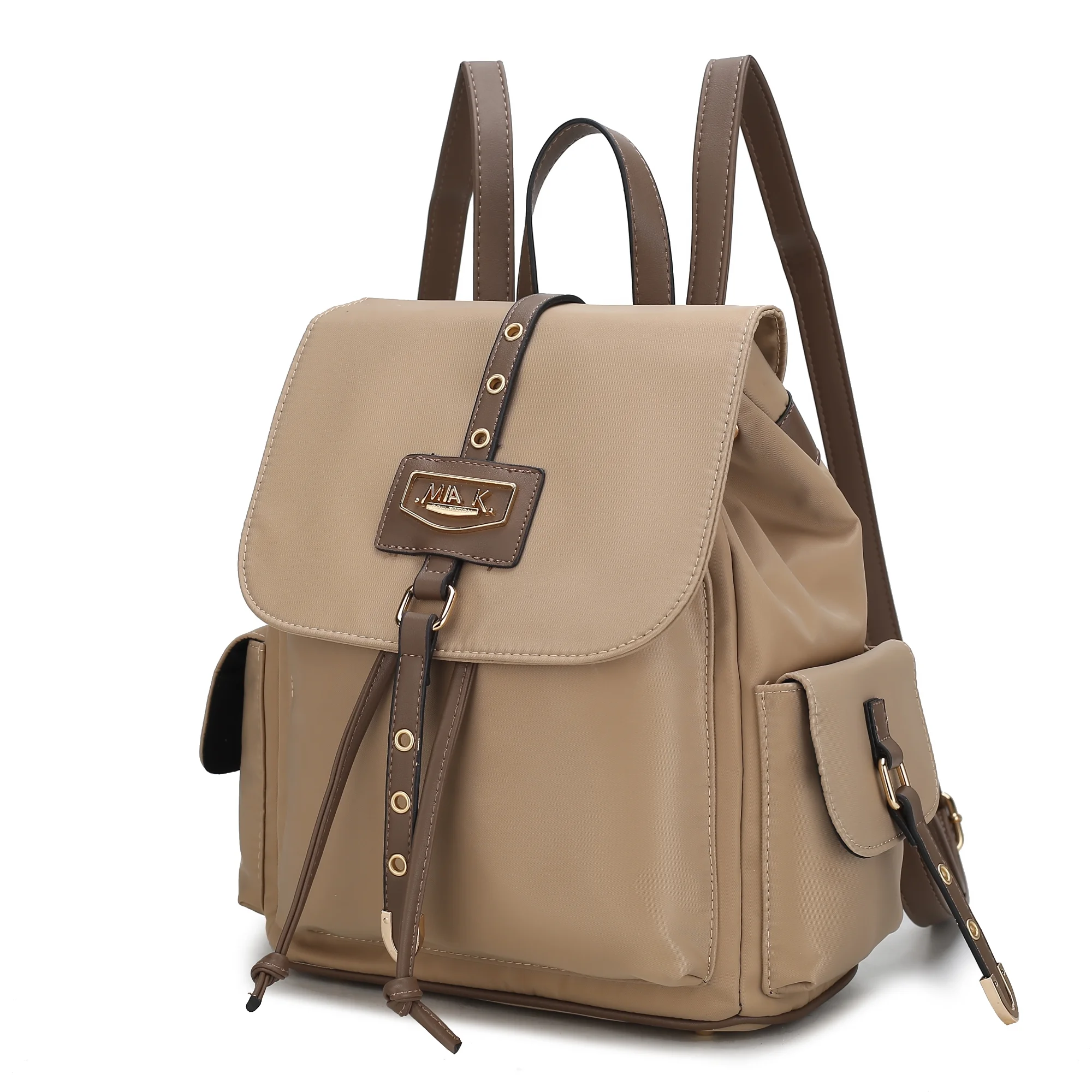 MFK Collection Paula Nylon & Smooth Vegan Leather Women’s Backpack by Mia K. - Taupe