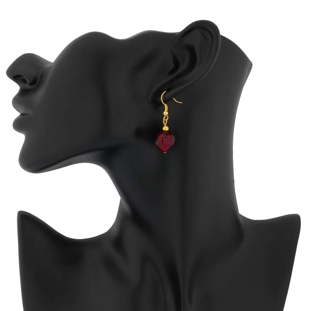 GlassOfVenice Murano Glass Heart Earrings - Ruby Red