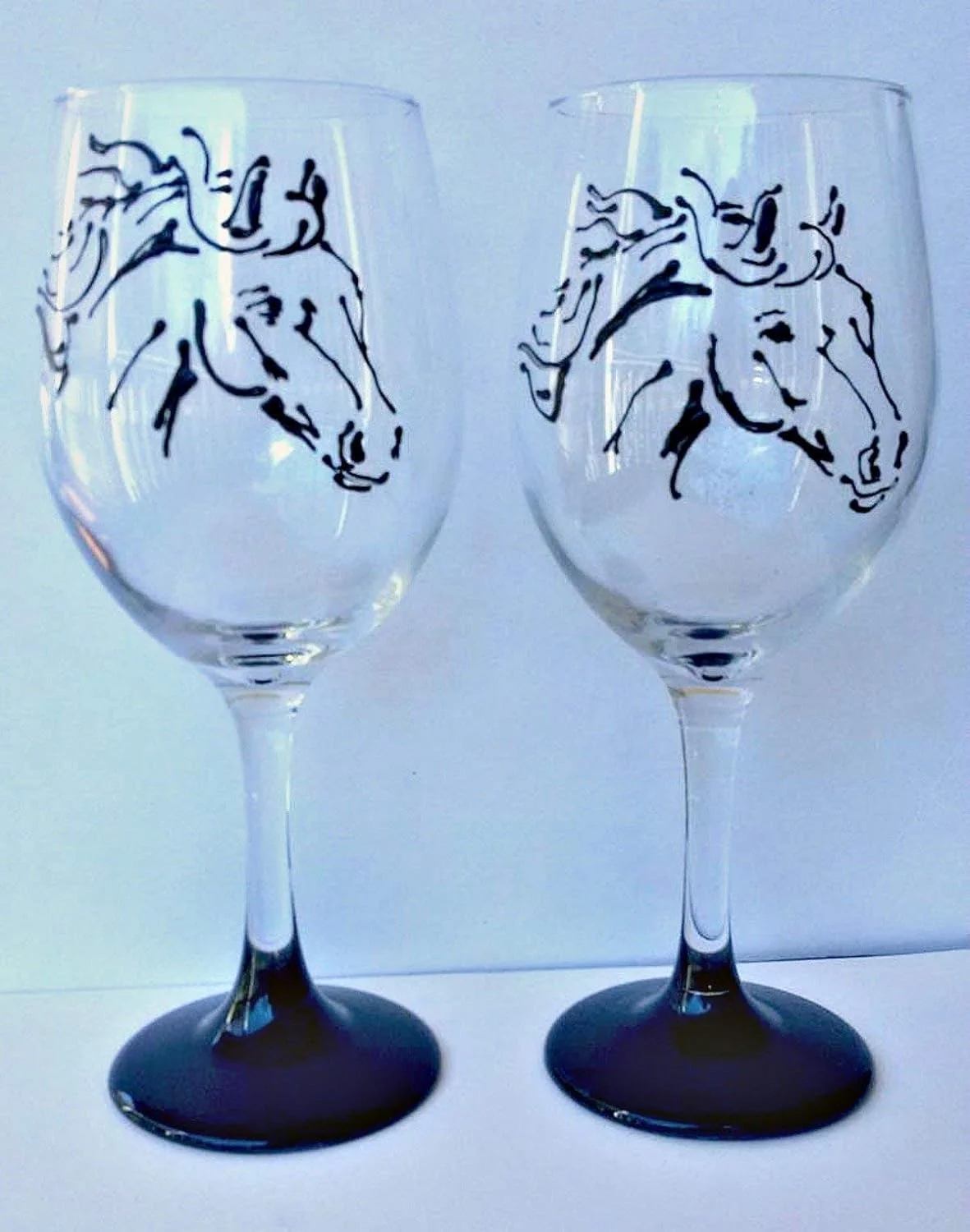 Black Stallion Horse Hand Painted Wine Glasses Set Of 2