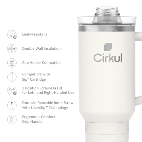 Cirkul 40oz. Carbon Stainless Steel Tumbler with Handle, All-Day StrawSip™, Double-Wall Insulated
