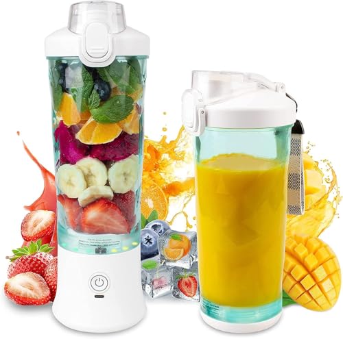Smoothie Blender with 6 Sharp Blades, Rechargeable Personal Blender for Shakes and Smoothies with 600ML Travel Cup and Lid, for Kitchen, Office, Gym, Hiking