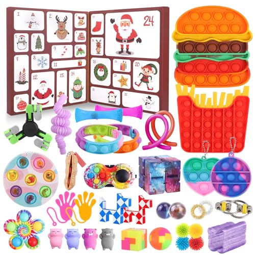 Advent Calendar Children with 24 Pcs Fidget Toys Advent Calendar 24 Days Christmas Countdown Calendar of Sensory Surprise Party for 3-12 Years Old Children Boys Girls