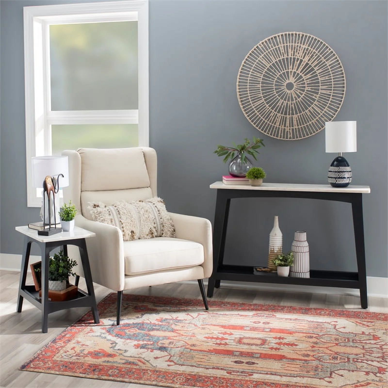 Linon Pace Marble and Wood Side Table in Gray