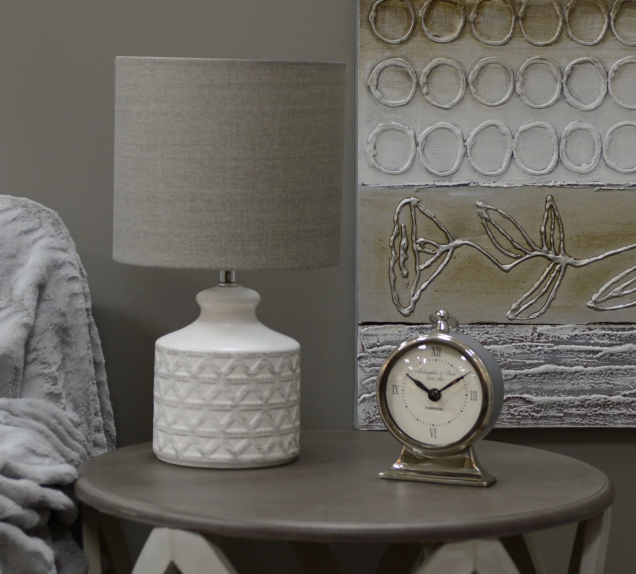 Better Homes & Gardens Diamond Weave Ceramic Table Lamp with LED Bulb, Distressed White