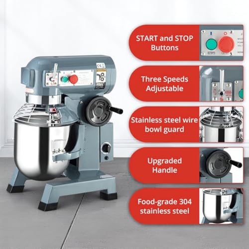 Commercial Food Mixer, 450W 10QT Heavy Duty Stand Mixer, 3-Speed Adjustable (130-415 RPM), Stainless Steel Bowl for Baking, Restaurants, Bakeries
