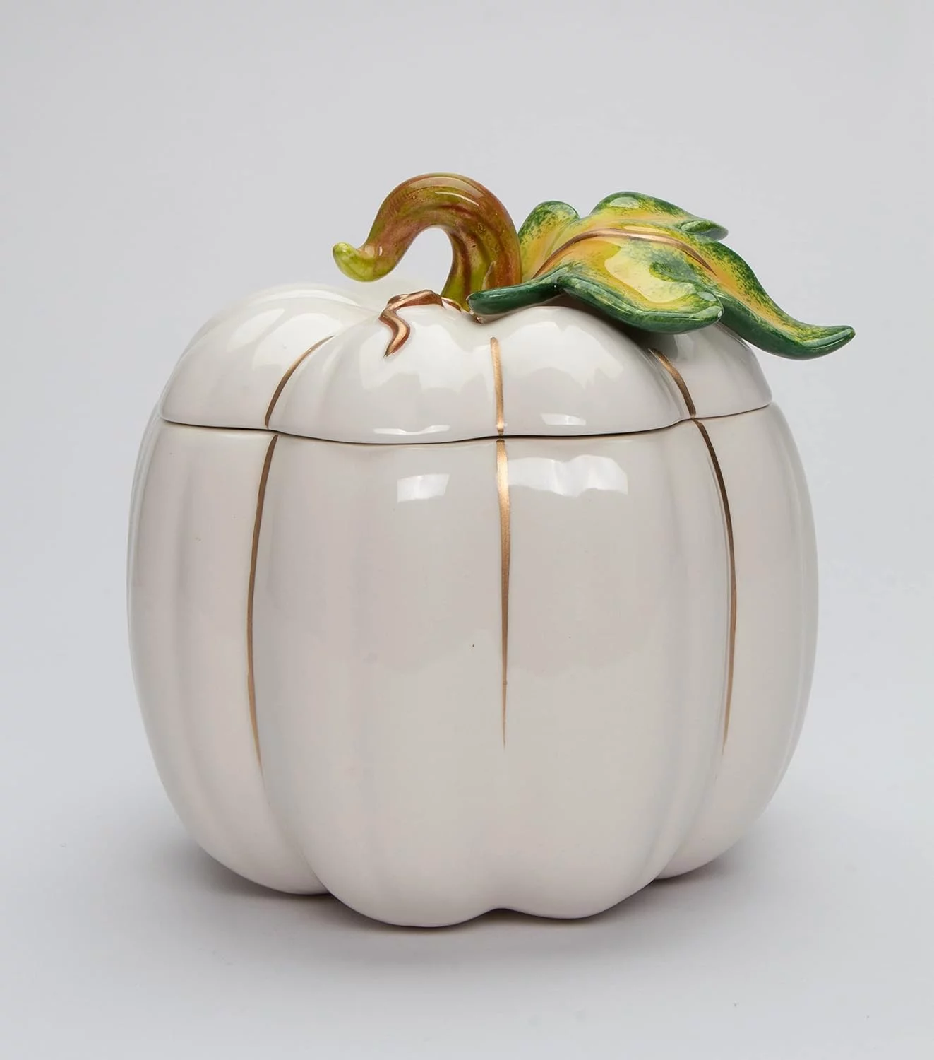 Fine Ceramic Thanksgiving Harvest White Pumpkin Cookie Candy Jar, 6-5/8
