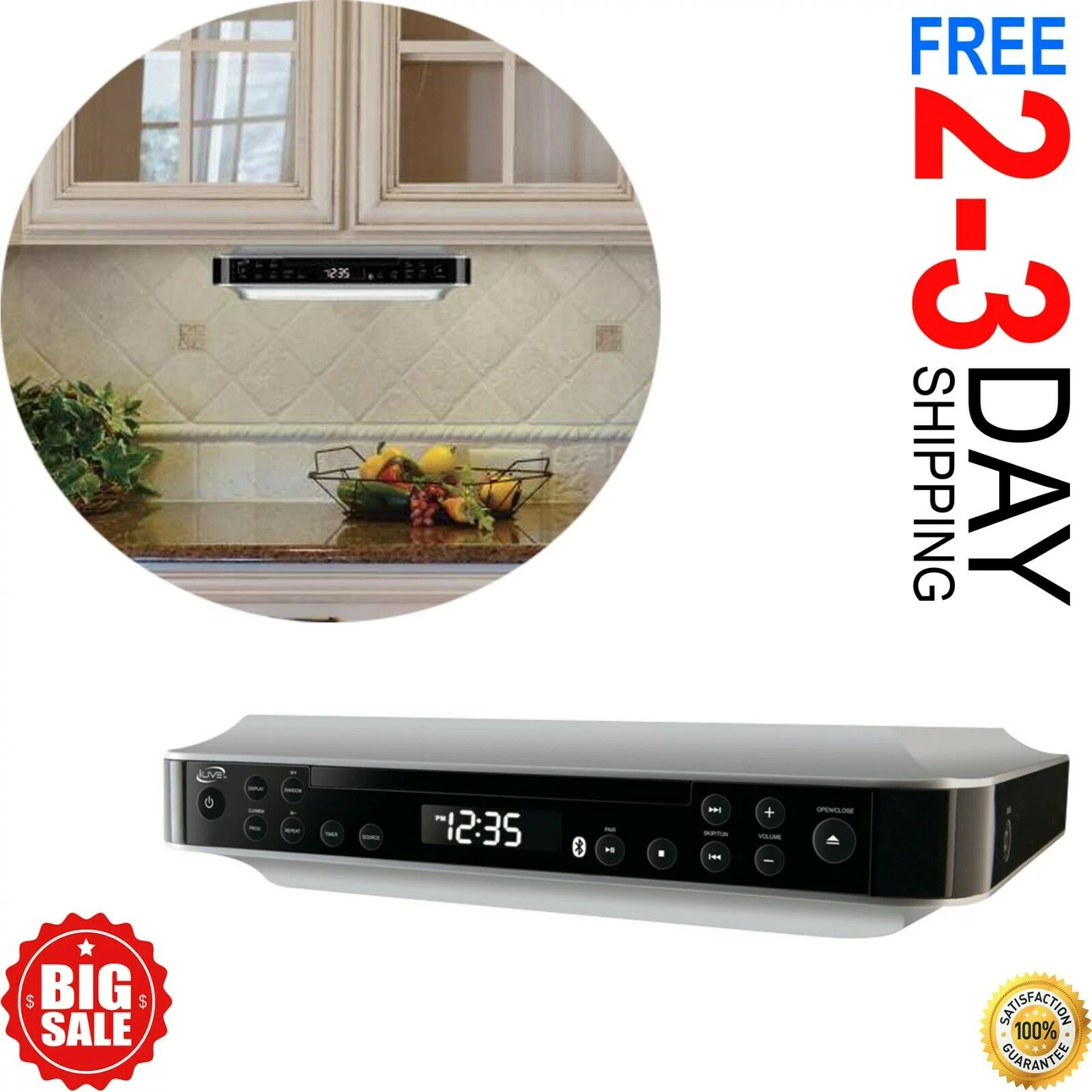 Ilive IKBC384S Radio Bluetooth Under Cabinet CD Kitchen Counter Stereo Timer