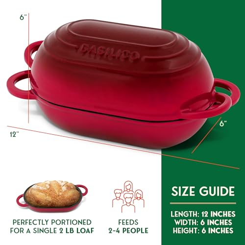 Enameled Cast Iron Bread Oven 2 Qt (Blue), Non-Stick Single Loaf Cast Iron Bread Pan with Lid, Easy Homemade Sourdough Dutch Oven with Lid, Oven-Safe Artisan Bread Baking Pan