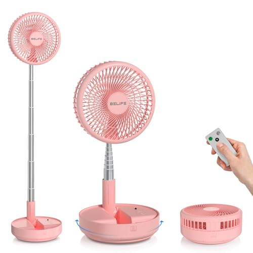 Belife X8 Portable Fan, 7200mAh Battery Powered Rechargeable, Oscillating USB Desk Floor Fan with Remote, Foldable Telescopic Fan for Home Bedroom Sleeping Office Camping Travel, 7.7