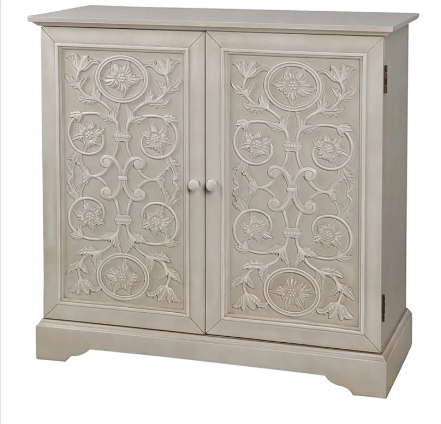 ORBIT White Carved 2 Door Wood Cabinet