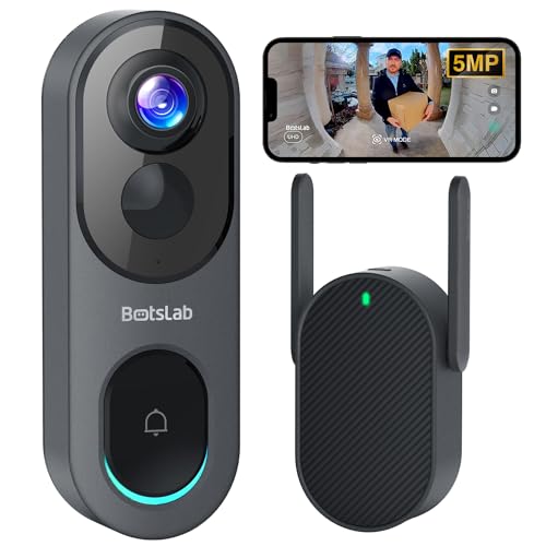 5MP Wireless Video Doorbell Camera, No Monthly Fee, 5GHz WiFi, 180° Head-to-Toe View, AI Motion Detection, VR Mode, Battery or Wired Powered, Easy Installation, Weatherproof