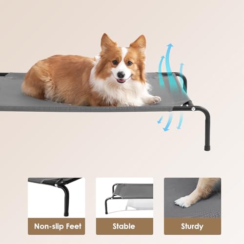 EHEYCIGA Elevated Dog Cot Beds for Large Dogs, Raised Outdoor Dog Hammock, Lifted Pet Platform with Frame and Washable Waterproof Cooling Teslin Mesh and Anti-Slip Feet, 43x26 inch