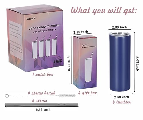 20 Oz Stainless Steel Straight Skinny Tumbler Set (8 Pack), Insulated Slim Thin Travel Cup with Lid, Black