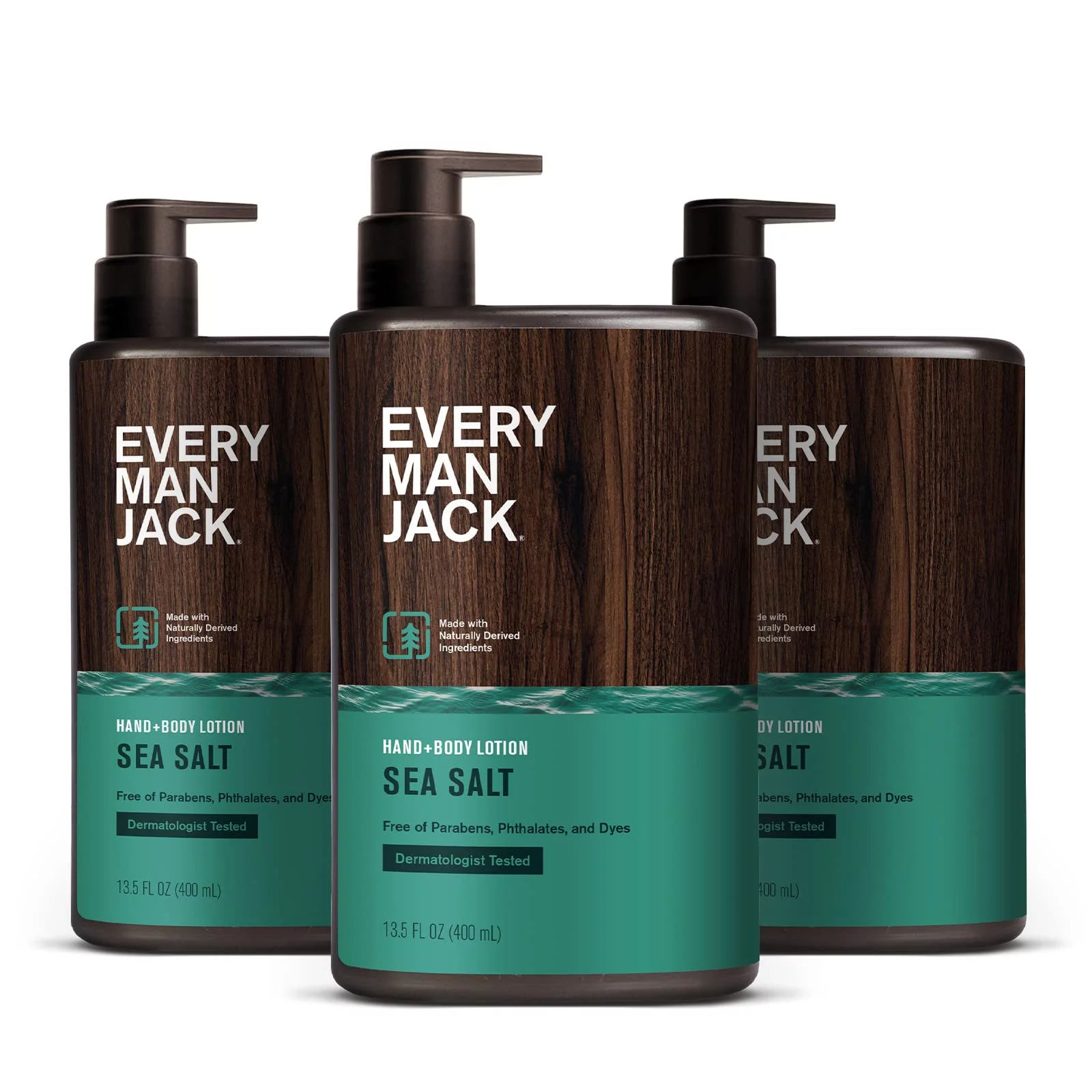 Every Man Jack Mens Sea Salt Hand & Body Lotion For All Skin Types - Dermatologist Tested & Hypoallergenic - Nourish Skin With Lightweight Fast Absorbing Lotion - 13.5Oz 3 Bottles.