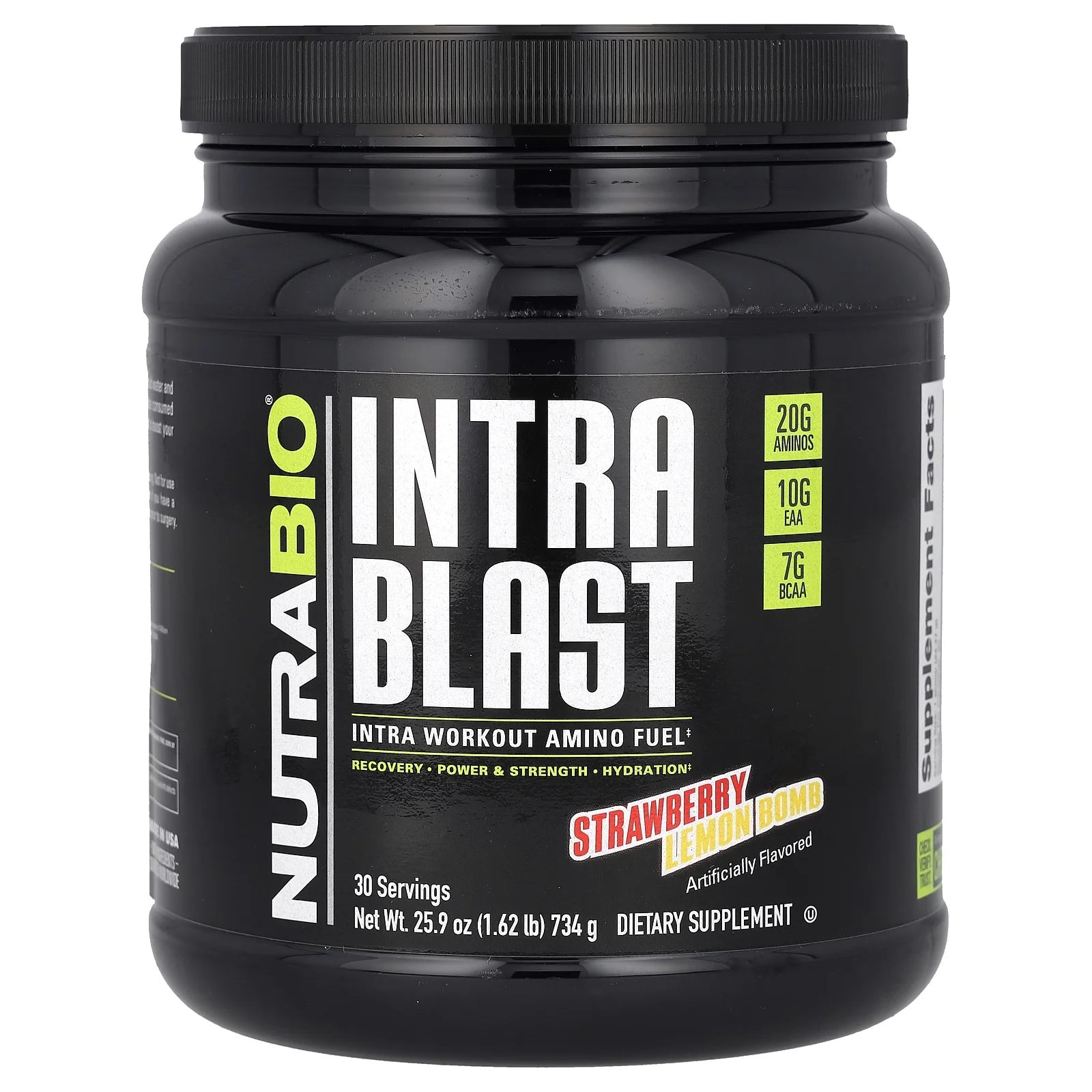 NutraBio Intra Blast, Intra Workout Amino Fuel, Strawberry Lemon Bomb, 1.62 lb (734 g)
