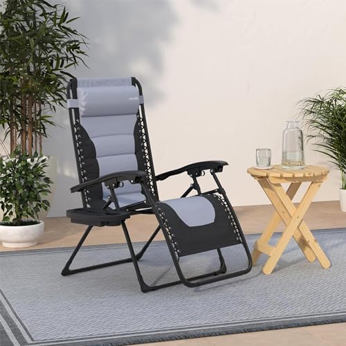 SereneLife Outdoor Adjustable Foldable Zero Gravity Lawn Chair – Weather-Resistant Rattan Recliner with Lockable Position, Detachable Side Table & Cup Holder, 265 lbs Capacity, Patio & Camping
