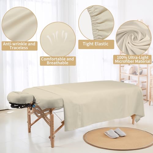 4 Sets Premium Microfiber Massage Table Sheets Set 3 Piece Set Includes Massage Table Cover Fitted Sheet and Fitted Face Rest Cover, White