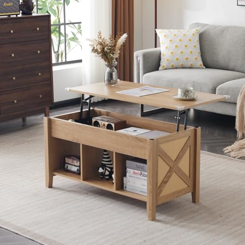 VINGLI Lift Top Coffee Table, White, with Storage Shelf/Hidden Compartment, Gas Lift Mesa De Centro para Sala Pop Up Coffee Table