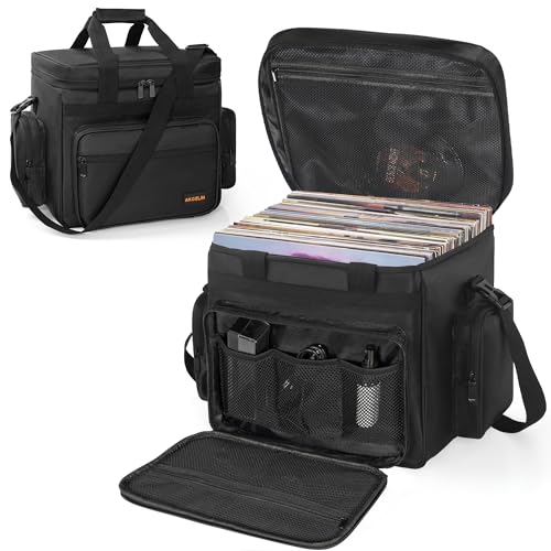 AKOZLIN Vinyl Record Travel Carrying Bag with Divider Durable Vinyl Albums Storage Case Fit 40 Records 12