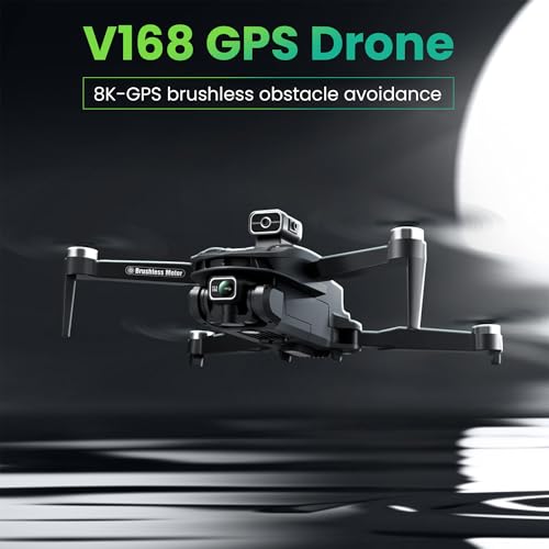 8K Camera Drones for Adults - V168 5G HD Brushless GPS Drone with Camera, 3 Batteries, Auto Return, Follow Me Mode, Obstacle Avoidance - Drones for Adults 14+ 1640ft Range FPV