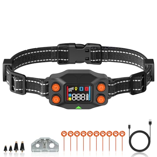 GPS Wireless Dog Fence, GPS Dog Collar Fence System, Adjustable 25-999 Yards Range, IPX7 Waterproof, 5 Training Modes for Medium/Large Dogs Over 15 Lbs