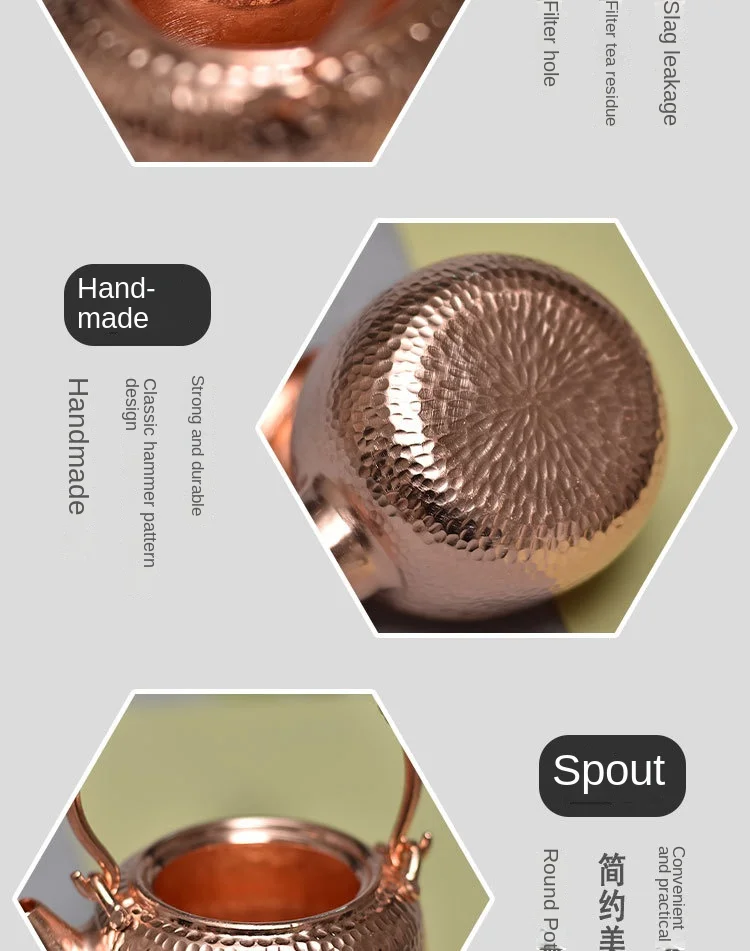 300ml Hand-made  Pure Copper Teapot  Lifting Beam Teapot Small Copper Pot Kung Fu Tea Set