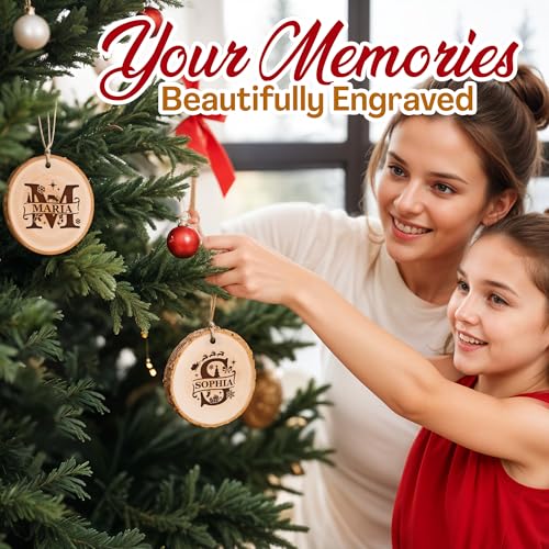 Personalized Name Wood Christmas Ornament, Personalized Engraved Wood Slab, Rustic Wooden Circles Tree Ornaments, Creative Christmas Tree Decoration Customized Gift for Family, Kids Couples, Friends