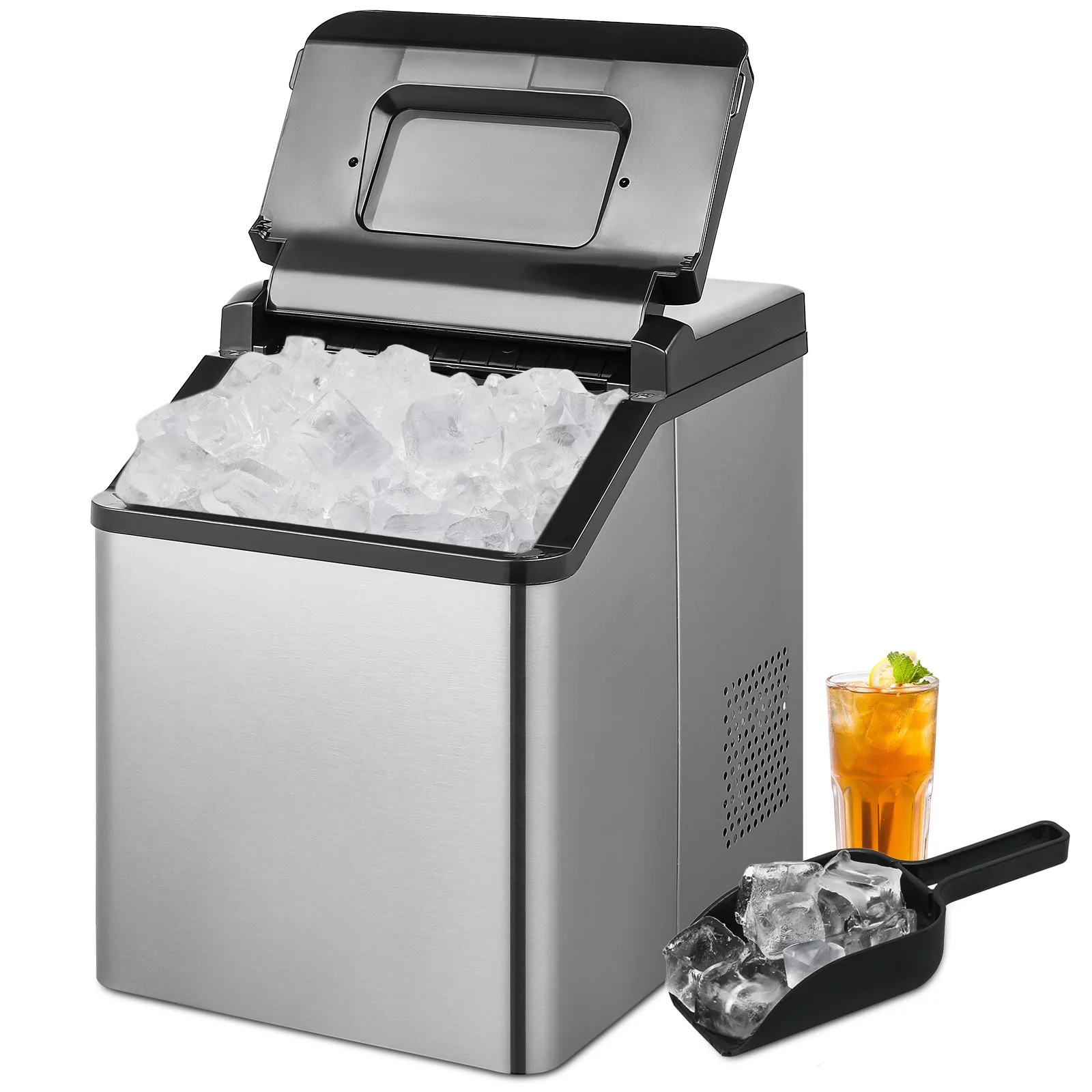 mollie Countertop Ice Maker Machine with Auto-Cleaning, 26lbs in 24Hrs, 32 Ice Cubes Ready in 20 Mins, Portable Ice Maker with Basket and Scoop for Home Kitchen Camping, Black