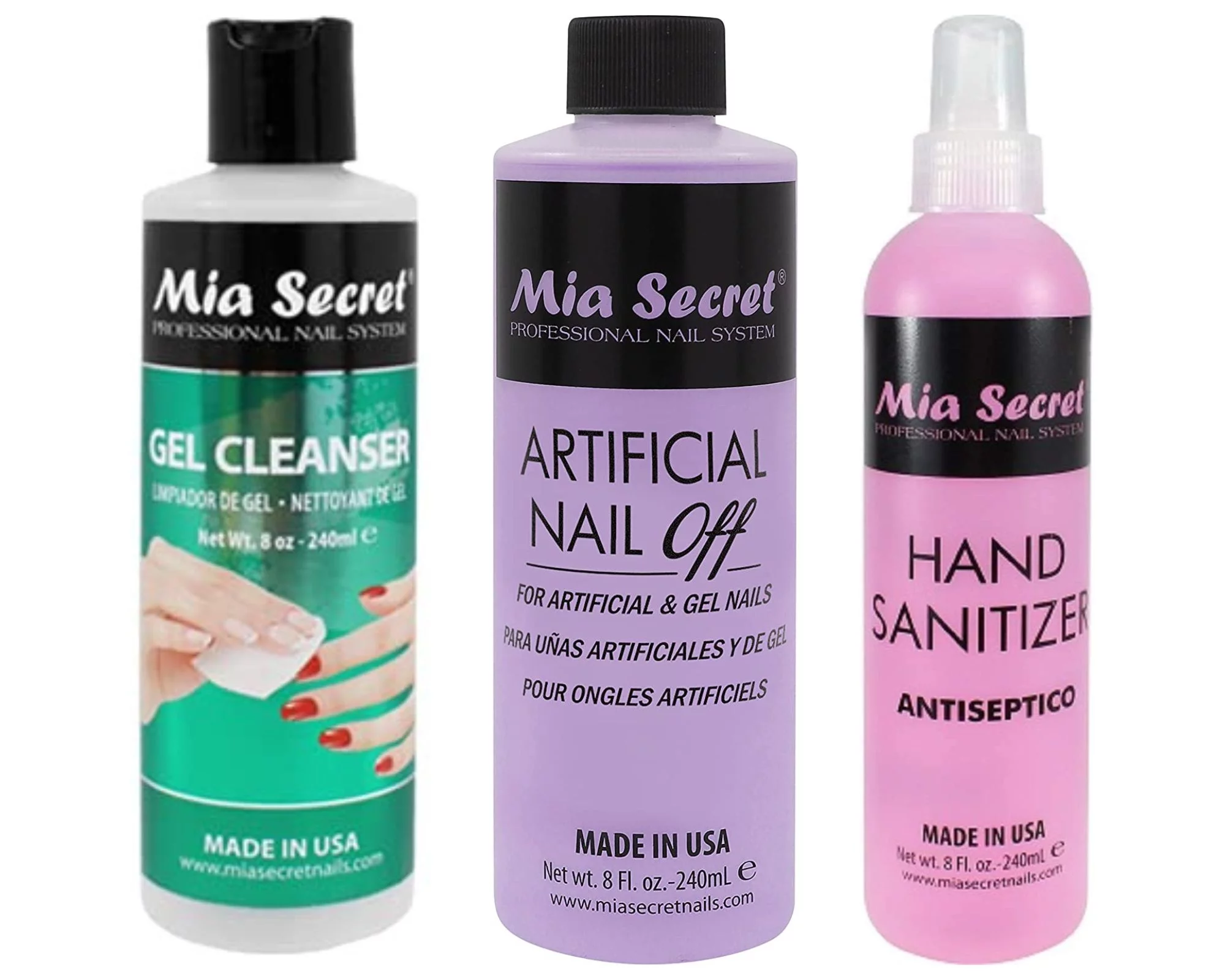 Mia Secret Gel Cleanser, Hand Sanitizer & Artificial Nail Off - 8 oz each