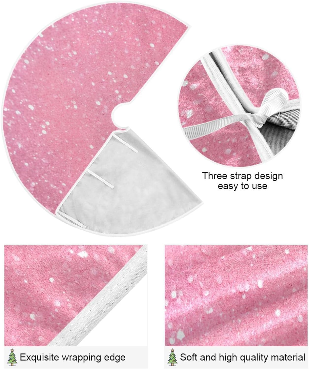 Hidove Glitter Blush Pink Christmas Tree Skirt 47.2",Suede Xmas Tree Skir Suitable for Indoor Outdoor Holiday Party Office Store Cupboard Decoration