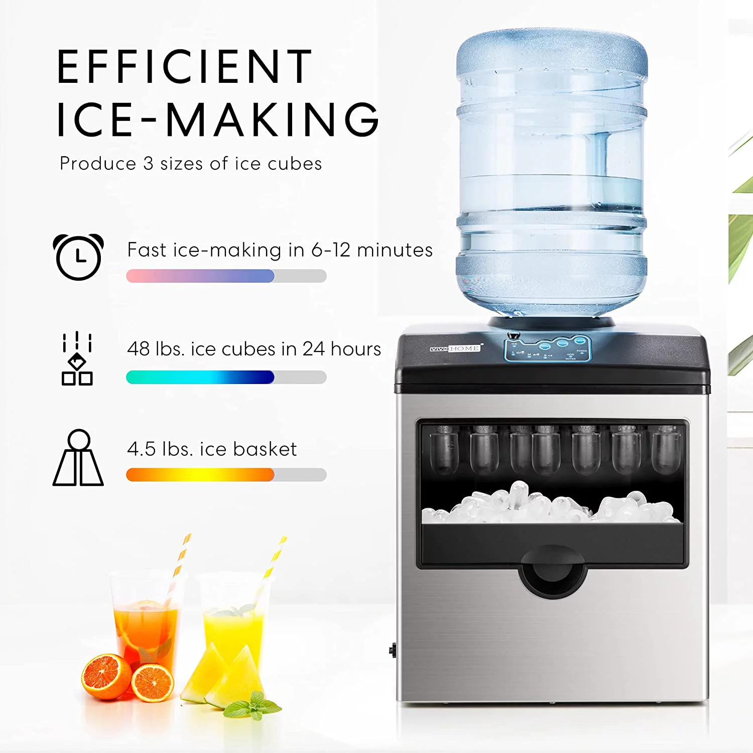 VIVOHOME Electric 2 in 1 Countertop Ice Cube Maker with Water Dispenser Combo Machine 48lbs/Day