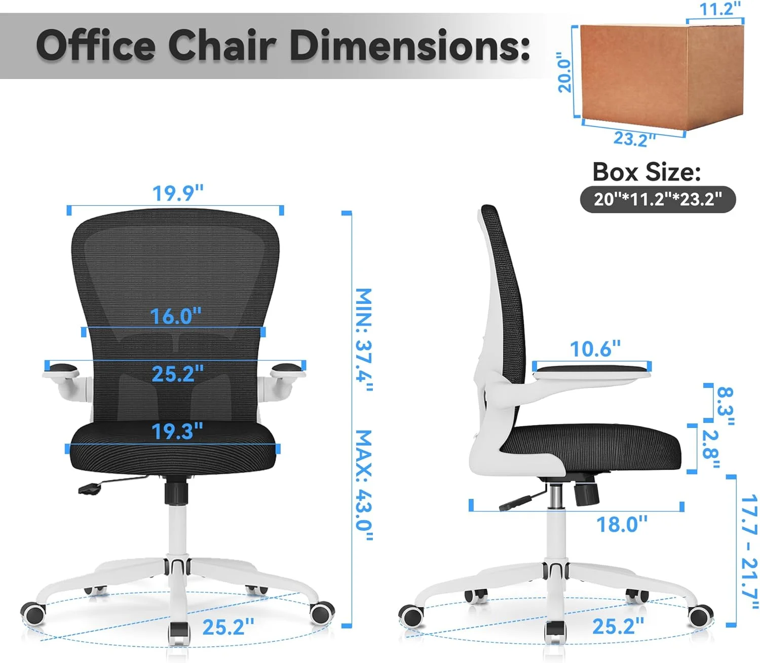 JIAH Office Chair, Office Chair,Breathable Mesh Desk Chair, Computer Chair with Flip-up Armrests, Rolling Swivel Task Chair,Home Office Desk Chair (White)