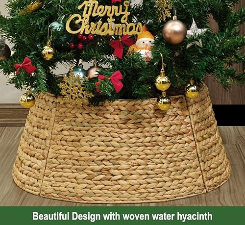 CENBOSS Rattan Christmas Tree Collar, Wicker Tree Skirt & Stand Base Cover (Brown Wash, 24 inch)