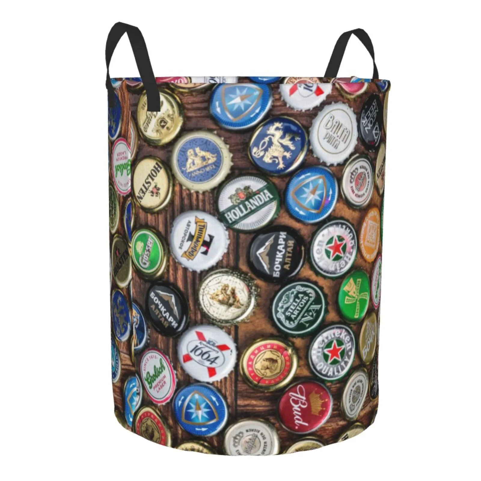 Bingfone Beer Caps Waterproof Foldable Laundry Hamper Bucket With Handles For Storage Bin,Clothes Hamper (Small)