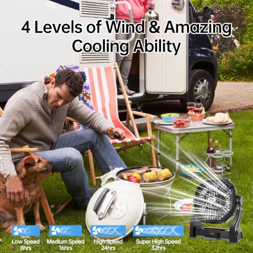 Portable Rechargeable Camping Fan for Tent, LED Lantern, 270 Rotation, 36 Hours 10-Inch Quiet Personal USB Cooling Fan for Travel, Home, Office