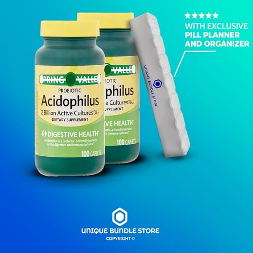 Acidophilus Probiotic, 100 Caplets - Dietary Supplement + 7 Day Pill Organizer Inlcuded (Pack of 2)