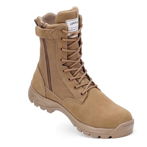 Men's Military Tactical Work Boots with Side Zipper, Puncture Resistant, Desert Combat, Army Jungle, 8 Inch Lightweight Hiking Boots