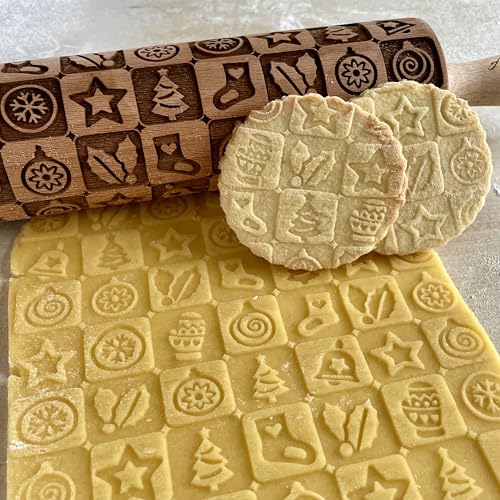 CHRISTMAS GIFTS EMBOSSING ROLLING PIN laser engraved with Christmas symbols CHRISTMAS GINGERBREAD COOKIES