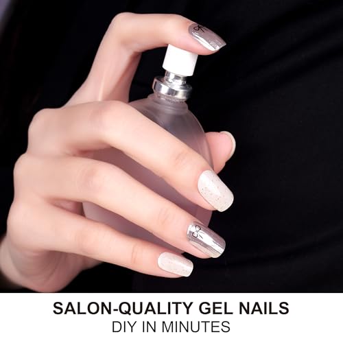 DANNI & TONI Semi Cured Gel Nail Strips Christmas Santa Claus Snowflakes Cat Eye Gel Nail Wraps 28 Stickers | Mistletoe Meow