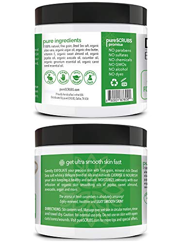 pureSCRUBS Premium Eucalyptus Body Scrub Set - Large 16oz Dead Sea Salt Body Scrub With Infused Essential Oils & Nutrients, Includes Wooden Spoon, Loofah & Oatmeal Exfoliating Bar Soap