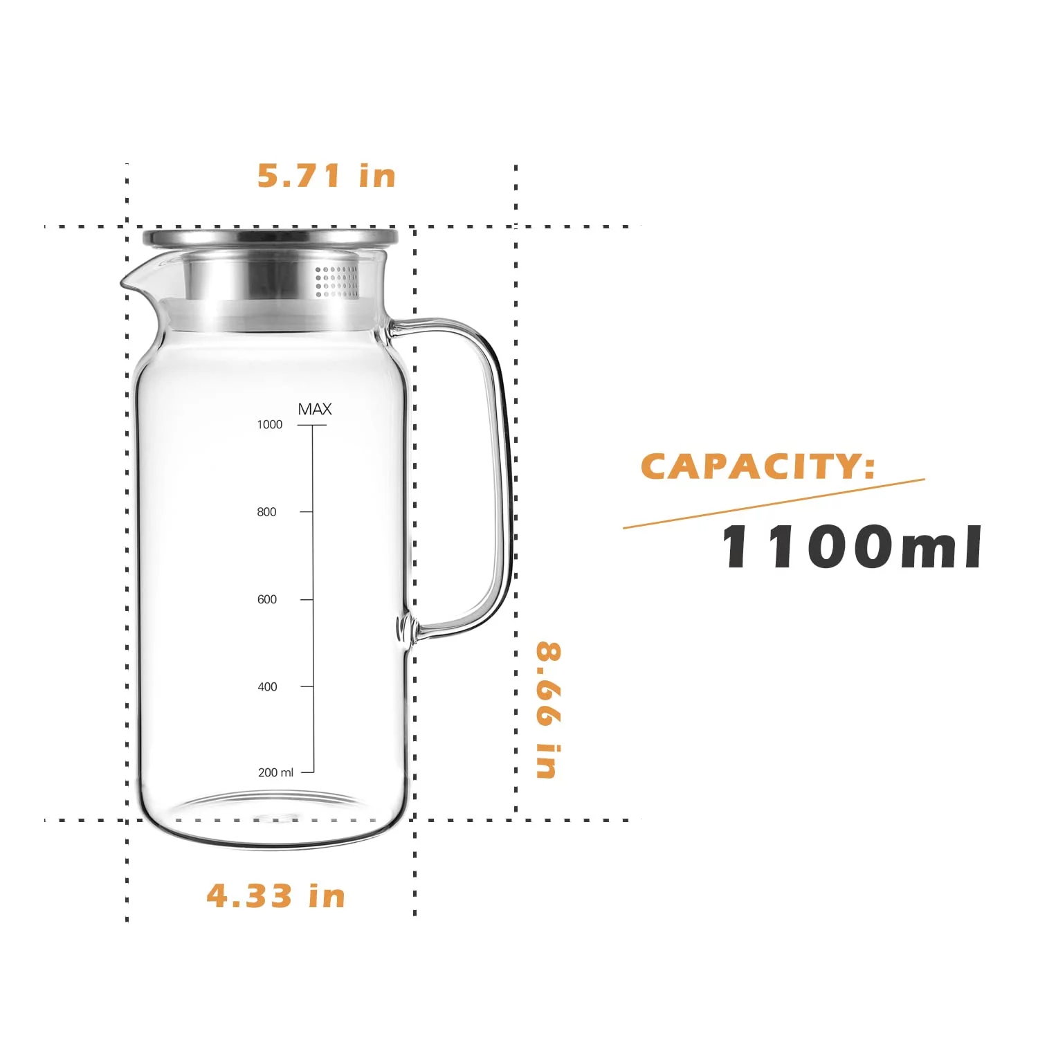 Vucchini Seal Glass Pitcher with Lid - Water Carafe with Handle - Great for Homemade Juice & Cold Tea or for Glass Milk Bottles - 35 Ounces