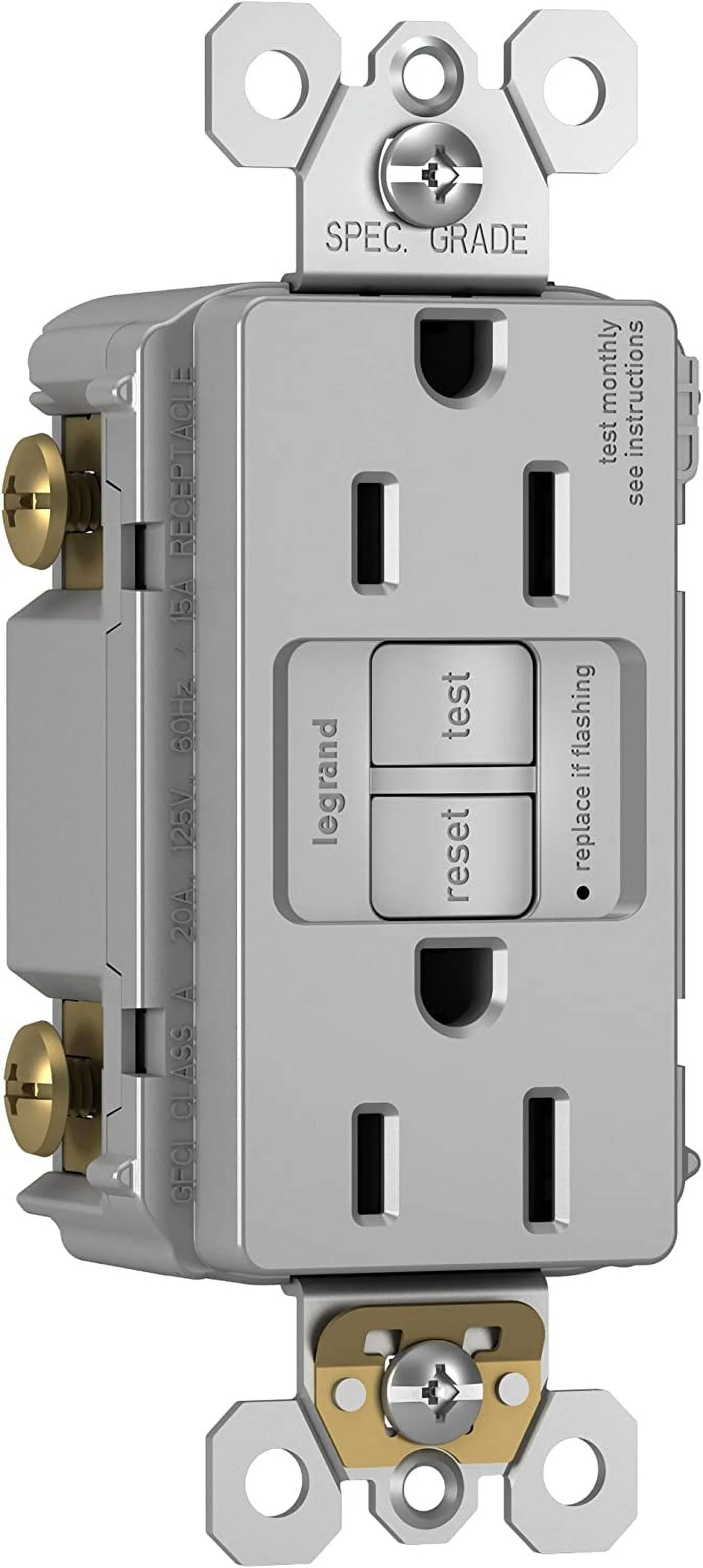 Legrand - Pass & Seymour Radiant Self-Test GFCI Outlet, Gray GFCI Outlet, GFCI Outlet 15 Amp, 125 Volt GFCI Electrical Outlet, 1597GRYCCD12, 1 Count