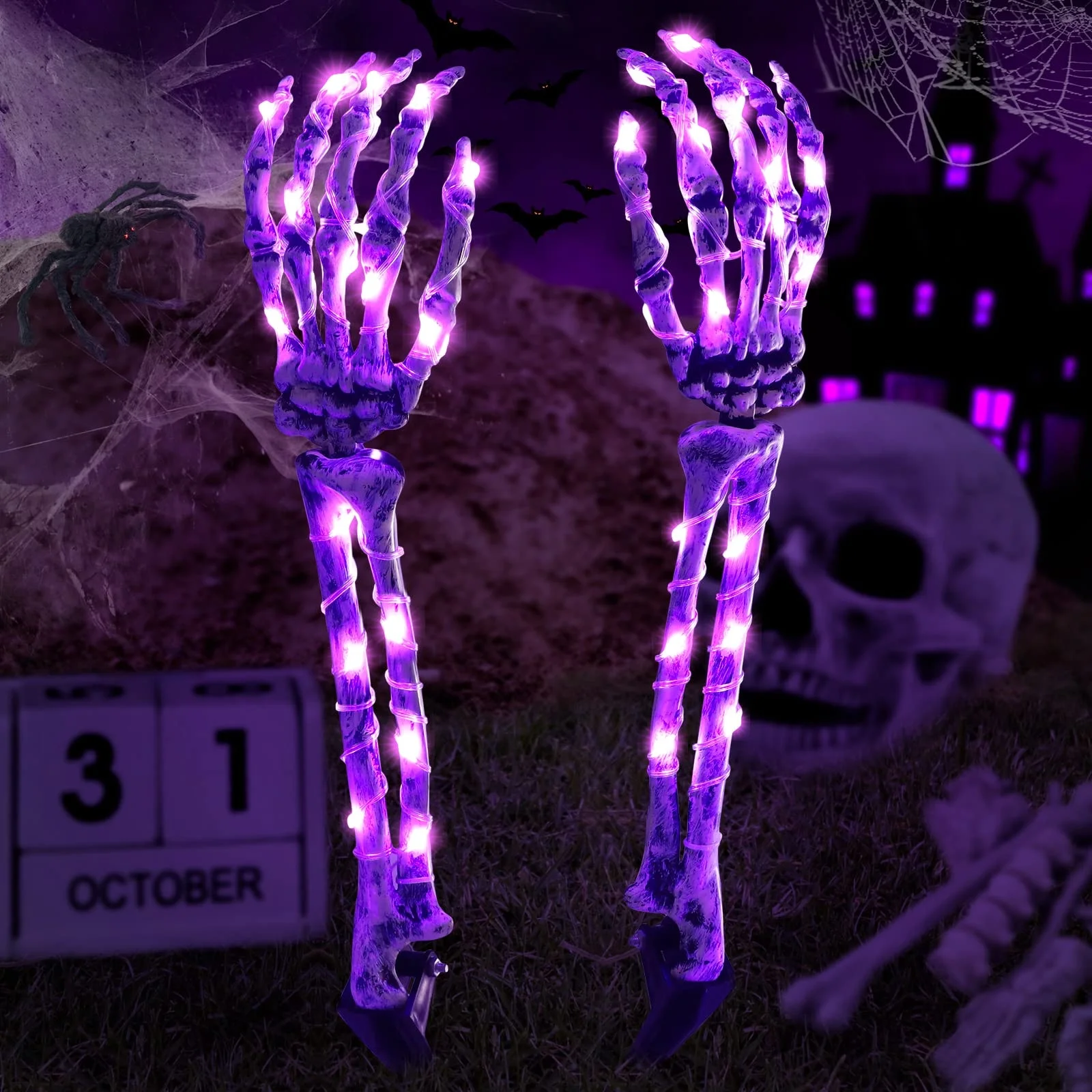 Light Up Decorations Outdoor Skeleton Hands Life Size Outside Bones Decor Props Decoration Blinking Rings For Adults Party Decorations For Adults Men Glow In The Dark For