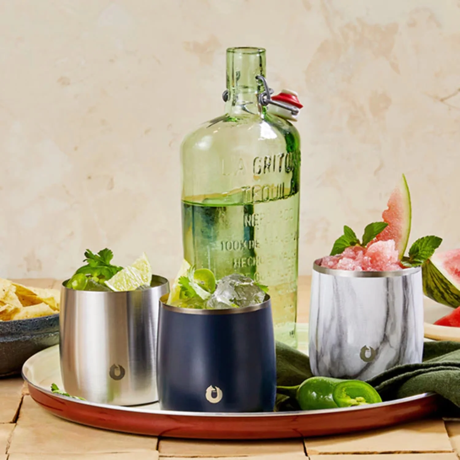 Stainless Steel Rocks Glass, Set of 2 - Olive Grey