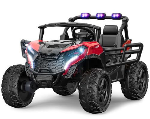 24V 2 Seater Ride on Car Truck, 4x200W, EVA Tires, 4WD/2WD, Rainbow Lights, Remote Control, Shock Absorbers, Bluetooth, Ride On UTV Toy for Kids Ages 3-8, Pink